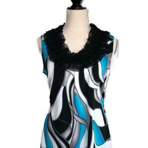 CATO Black/White/Teal Sleeveless Top-Sz M